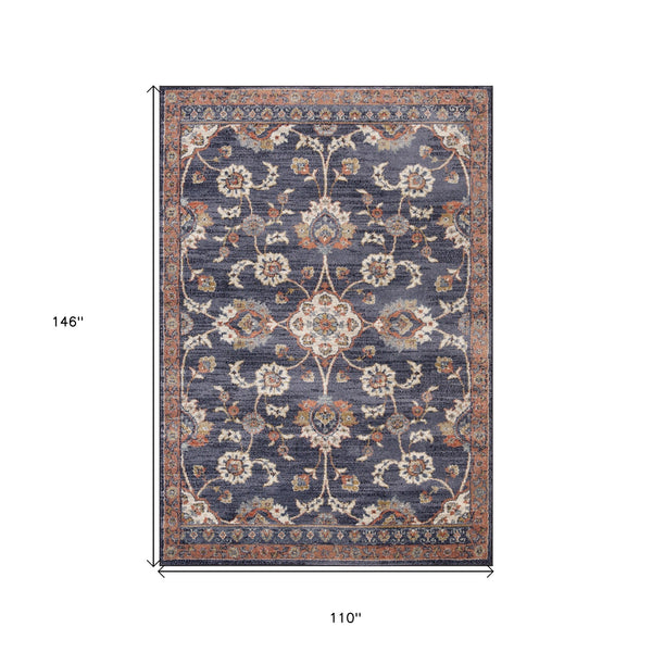 Homeroots 9' X 12' Ivory Navy And Orange Floral Power Loom Area Rug  Polypropylene 532158