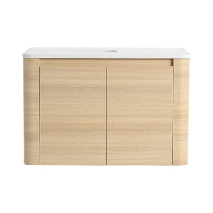 English Elm 30'' Wall-Mounted Bathroom Vanity with Soft-Close Doors, Rounded Edges, Plywood Durability, Space-Saving Ameican White Oak W999P348975