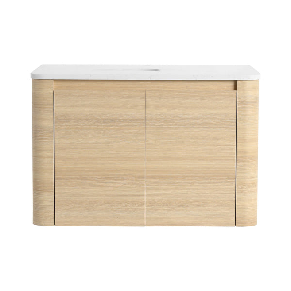 English Elm 30'' Wall-Mounted Bathroom Vanity with Soft-Close Doors, Rounded Edges, Plywood Durability, Space-Saving Ameican White Oak W999P348975