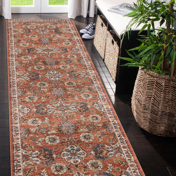 Homeroots 10' Ivory Blue And Orange Floral Power Loom Runner Rug  Polypropylene 532160