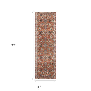 Homeroots 10' Ivory Blue And Orange Floral Power Loom Runner Rug  Polypropylene 532160