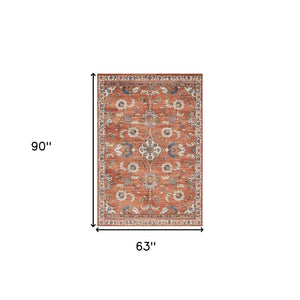 Homeroots 5' X 8' Ivory Blue And Orange Floral Power Loom Area Rug  Polypropylene 532161
