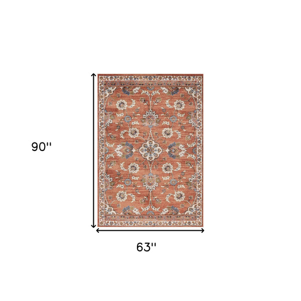 Homeroots 5' X 8' Ivory Blue And Orange Floral Power Loom Area Rug  Polypropylene 532161