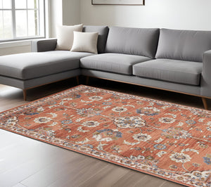 Homeroots 6' X 9' Ivory Blue And Orange Floral Power Loom Area Rug  Polypropylene 532162