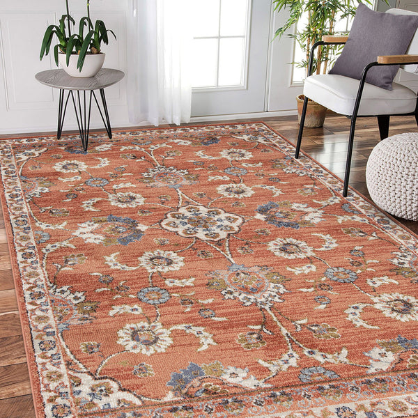 Homeroots 6' X 9' Ivory Blue And Orange Floral Power Loom Area Rug  Polypropylene 532162