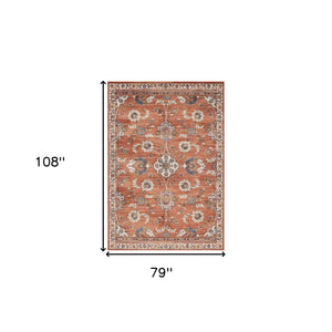 Homeroots 6' X 9' Ivory Blue And Orange Floral Power Loom Area Rug  Polypropylene 532162