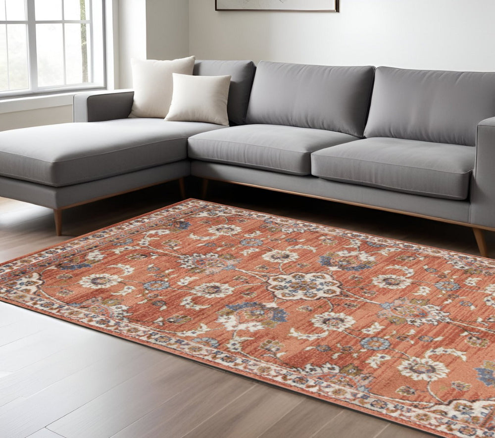 HomeRoots 10' Elegant Floral Runner Rug in Ivory, Blue, and Brown – Durable, Stain-Resistant Design for Hallways 8' X 10' 532163
