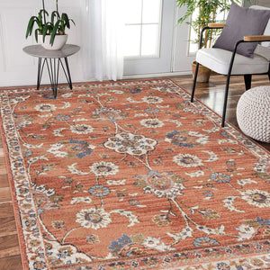 Homeroots 8' X 10' Ivory Blue And Orange Floral Power Loom Area Rug  Polypropylene 532163