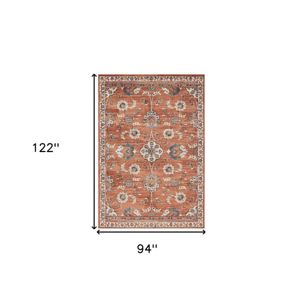 Homeroots 8' X 10' Ivory Blue And Orange Floral Power Loom Area Rug  Polypropylene 532163