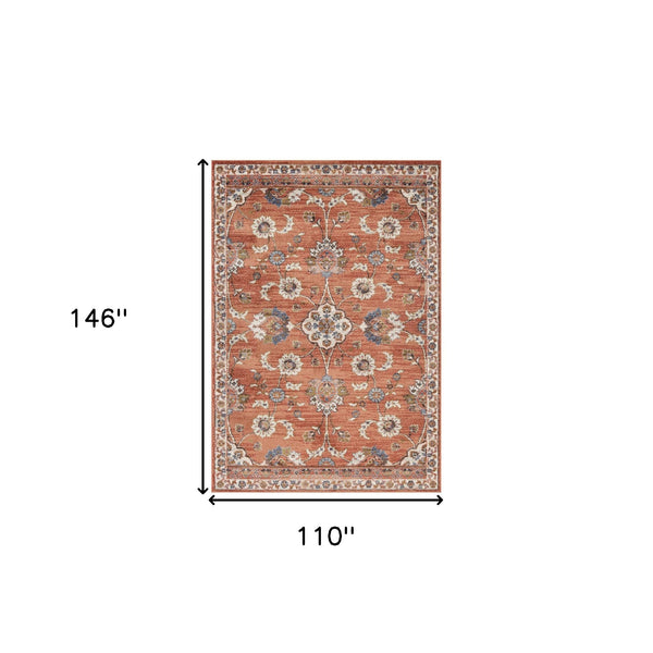 Homeroots 9' X 12' Ivory Blue And Orange Floral Power Loom Area Rug  Polypropylene 532164