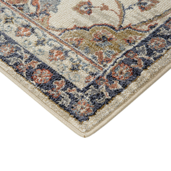 Homeroots 10' Ivory Navy And Orange Floral Power Loom Runner Rug  Polypropylene 532166