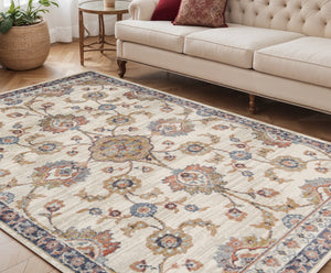 Homeroots 5' X 8' Ivory Navy And Orange Floral Power Loom Area Rug  Polypropylene 532167