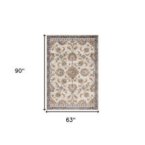 Homeroots 5' X 8' Ivory Navy And Orange Floral Power Loom Area Rug  Polypropylene 532167