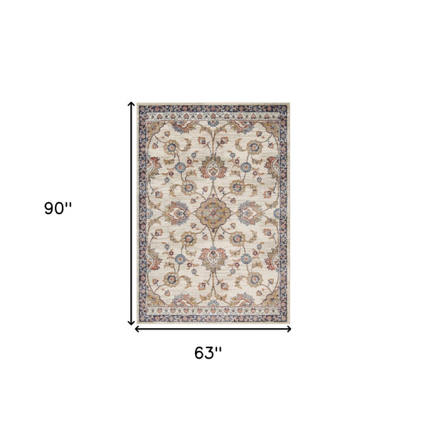 Homeroots 5' X 8' Ivory Navy And Orange Floral Power Loom Area Rug  Polypropylene 532167