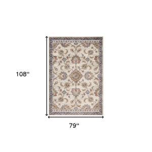 Homeroots 6' X 9' Ivory Navy And Orange Floral Power Loom Area Rug  Polypropylene 532168