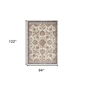 Homeroots 8' X 10' Ivory Navy And Orange Floral Power Loom Area Rug  Polypropylene 532169