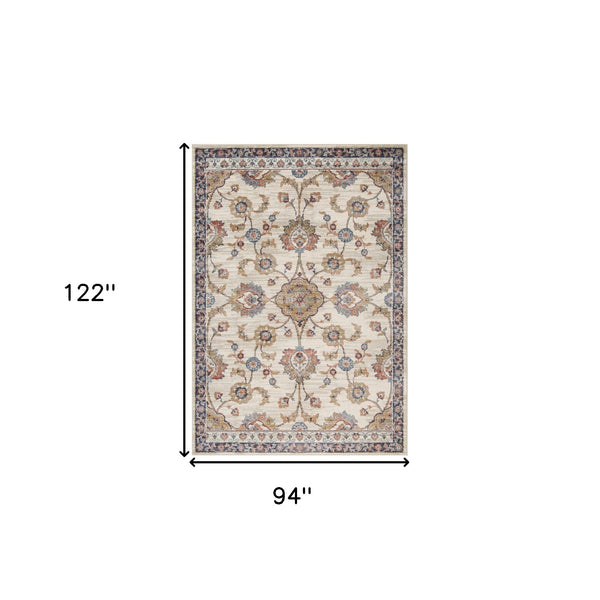 Homeroots 8' X 10' Ivory Navy And Orange Floral Power Loom Area Rug  Polypropylene 532169
