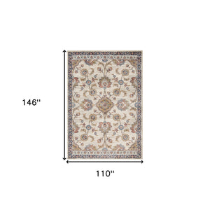 Homeroots 9' X 12' Ivory Navy And Orange Floral Power Loom Area Rug  Polypropylene 532170