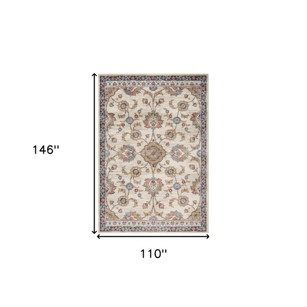 Homeroots 9' X 12' Ivory Navy And Orange Floral Power Loom Area Rug  Polypropylene 532170