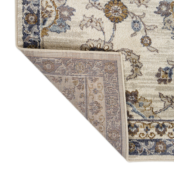 Homeroots 10' Ivory Charcoal And Navy Floral Power Loom Runner Rug  Polypropylene 532172