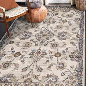 Homeroots 5' X 8' Ivory Charcoal And Navy Floral Power Loom Area Rug  Polypropylene 532173