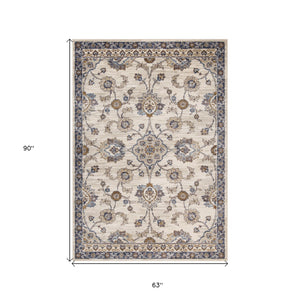 Homeroots 5' X 8' Ivory Charcoal And Navy Floral Power Loom Area Rug  Polypropylene 532173