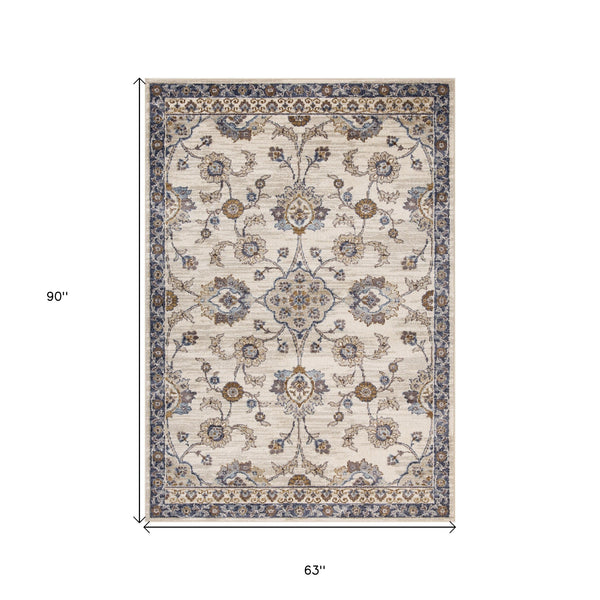 Homeroots 5' X 8' Ivory Charcoal And Navy Floral Power Loom Area Rug  Polypropylene 532173