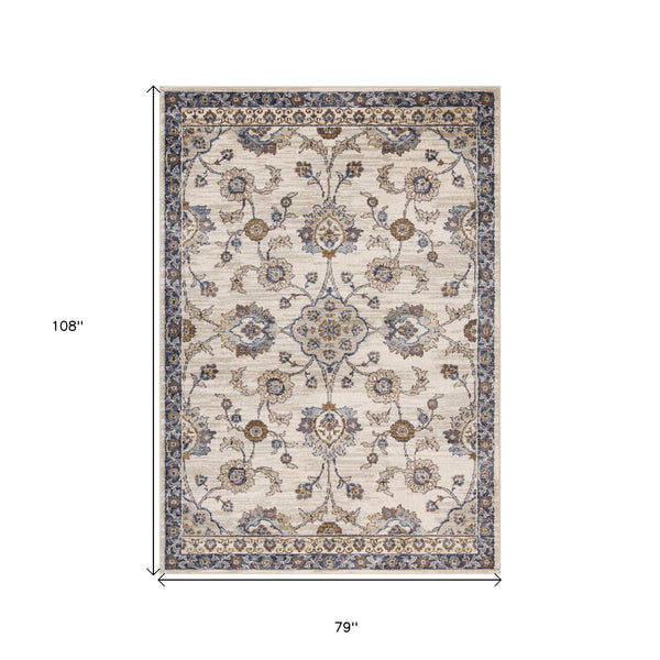 Homeroots 6' X 9' Ivory Charcoal And Navy Floral Power Loom Area Rug  Polypropylene 532174