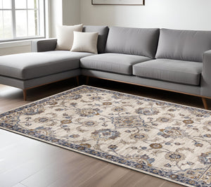 Homeroots 9' X 12' Ivory Charcoal And Navy Floral Power Loom Area Rug  Polypropylene 532176