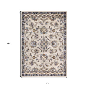 Homeroots 9' X 12' Ivory Charcoal And Navy Floral Power Loom Area Rug  Polypropylene 532176