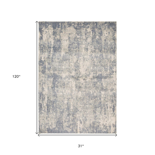 HomeRoots 10' Abstract Light Gray, Blue, and Ivory Runner Rug - Durable, Stain-Resistant Design for High-Traffic Areas 10' Runner 532178