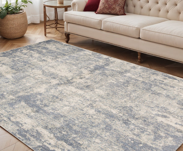 HomeRoots 10' Abstract Light Gray, Blue, and Ivory Runner Rug - Durable, Stain-Resistant Design for High-Traffic Areas 5' X 8' 532179