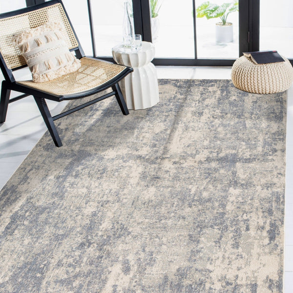 HomeRoots 10' Abstract Light Gray, Blue, and Ivory Runner Rug - Durable, Stain-Resistant Design for High-Traffic Areas 6' X 9' 532180