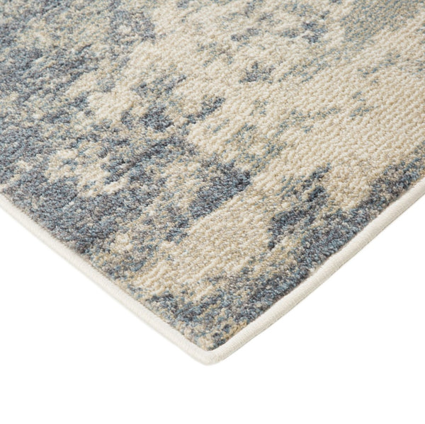 HomeRoots 10' Abstract Light Gray, Blue, and Ivory Runner Rug - Durable, Stain-Resistant Design for High-Traffic Areas 9' X 12' 532182