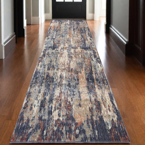 HomeRoots 10' Abstract Light Gray, Blue, and Ivory Runner Rug - Durable, Stain-Resistant Design for High-Traffic Areas 10' Runner 532184