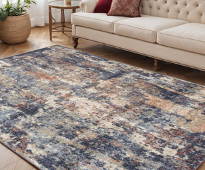 HomeRoots 10' Abstract Light Gray, Blue, and Ivory Runner Rug - Durable, Stain-Resistant Design for High-Traffic Areas 5' X 8' 532185
