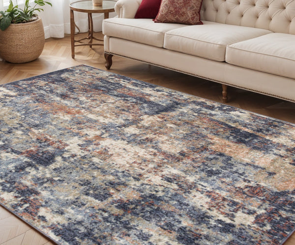 HomeRoots 10' Abstract Light Gray, Blue, and Ivory Runner Rug - Durable, Stain-Resistant Design for High-Traffic Areas 5' X 8' 532185