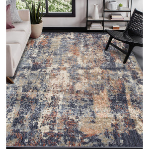 HomeRoots 10' Abstract Light Gray, Blue, and Ivory Runner Rug - Durable, Stain-Resistant Design for High-Traffic Areas 6' X 9' 532186