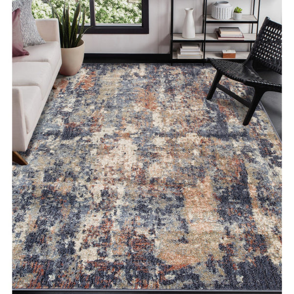 HomeRoots 10' Abstract Light Gray, Blue, and Ivory Runner Rug - Durable, Stain-Resistant Design for High-Traffic Areas 6' X 9' 532186