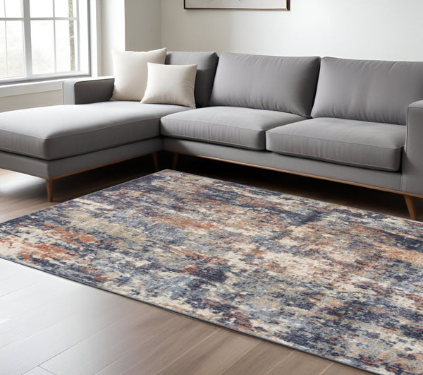 HomeRoots 10' Abstract Light Gray, Blue, and Ivory Runner Rug - Durable, Stain-Resistant Design for High-Traffic Areas 9' X 12' 532188