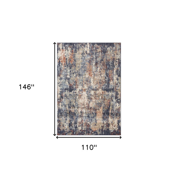 HomeRoots 10' Abstract Light Gray, Blue, and Ivory Runner Rug - Durable, Stain-Resistant Design for High-Traffic Areas 9' X 12' 532188