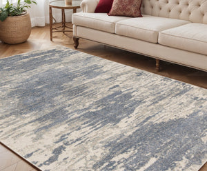 HomeRoots 10' Contemporary Ivory Blue and Gray Abstract Runner Rug for Stylish Hallways and Entryways 5' X 8' 532191