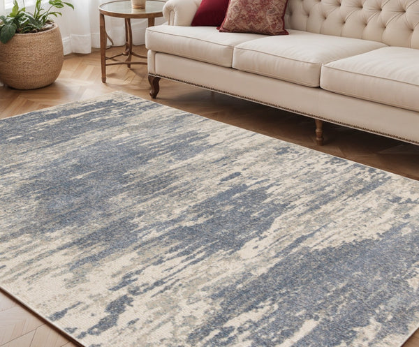 HomeRoots 10' Contemporary Ivory Blue and Gray Abstract Runner Rug for Stylish Hallways and Entryways 5' X 8' 532191