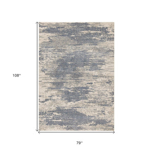 HomeRoots 10' Contemporary Ivory Blue and Gray Abstract Runner Rug for Stylish Hallways and Entryways 6' X 9' 532192