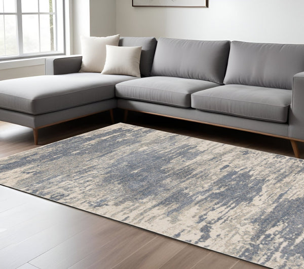 HomeRoots 10' Contemporary Ivory Blue and Gray Abstract Runner Rug for Stylish Hallways and Entryways 8' X 10' 532193
