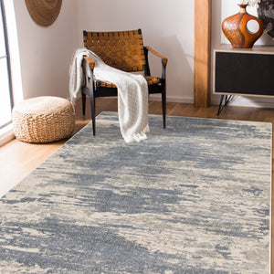 HomeRoots 10' Contemporary Ivory Blue and Gray Abstract Runner Rug for Stylish Hallways and Entryways 9' X 12' 532194