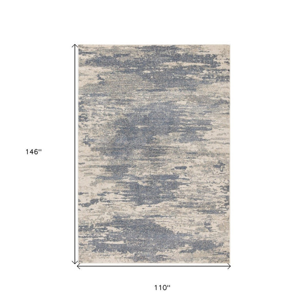 HomeRoots 10' Contemporary Ivory Blue and Gray Abstract Runner Rug for Stylish Hallways and Entryways 9' X 12' 532194