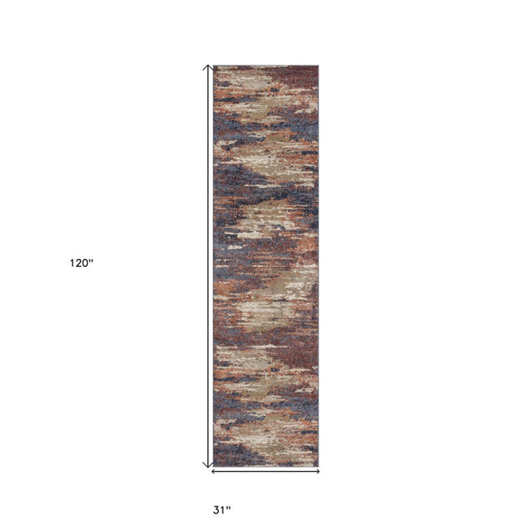 HomeRoots 10' Contemporary Ivory Blue and Gray Abstract Runner Rug for Stylish Hallways and Entryways 10' Runner 532196