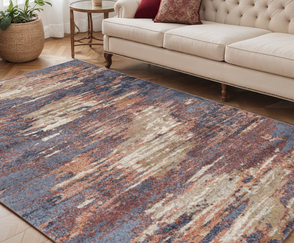HomeRoots 10' Contemporary Ivory Blue and Gray Abstract Runner Rug for Stylish Hallways and Entryways 5' X 8' 532197