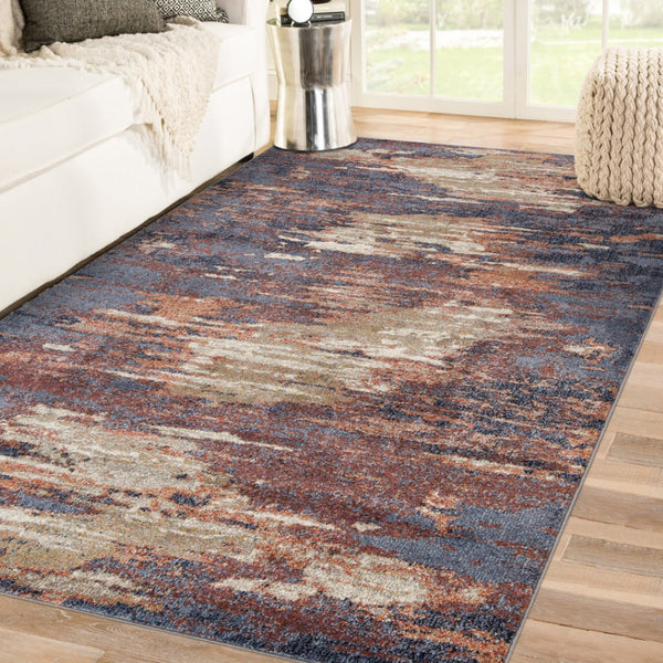 HomeRoots 10' Contemporary Ivory Blue and Gray Abstract Runner Rug for Stylish Hallways and Entryways 6' X 9' 532198